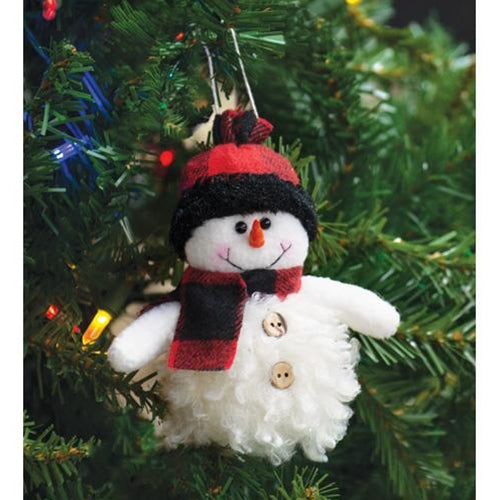 Snowman Orn w/Red Plaid Scarf & Hat