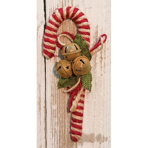 8" Jute Candy Cane w/Bells