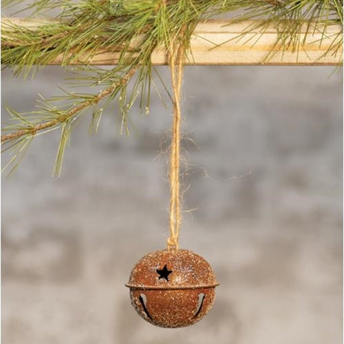 Vintage Glitter Rusty Bell Ornament 2.5"